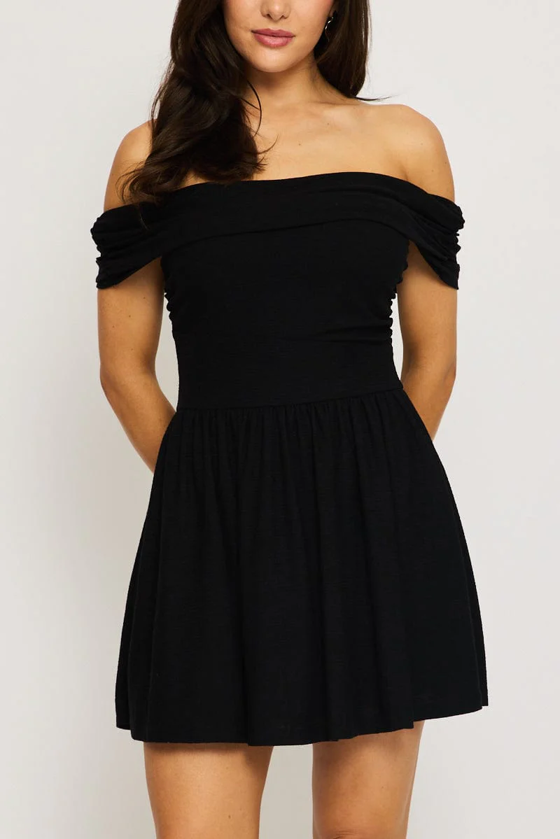Black Off Shoulder Mini Dress - Image 5