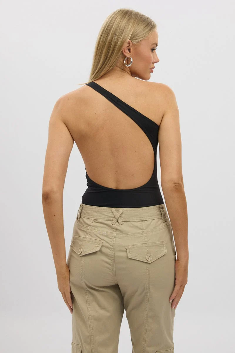 Black One Shoulder Bodysuit Supersoft - Image 5