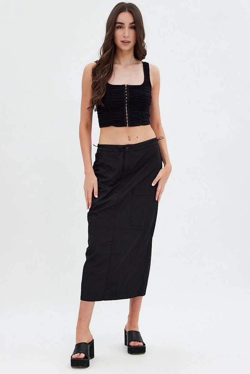 Black Parachute Skirt Cargo Mid Rise - Image 3