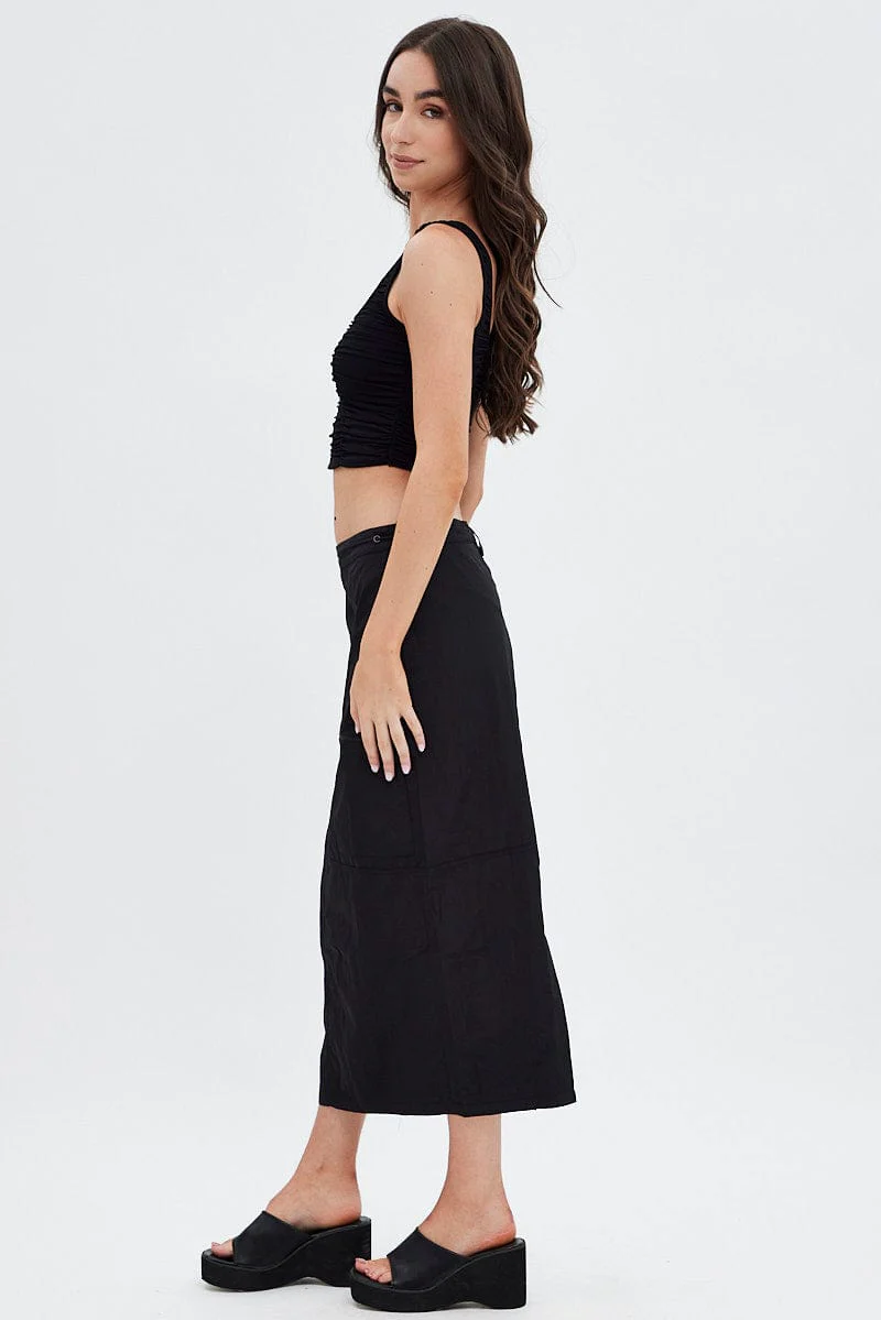 Black Parachute Skirt Cargo Mid Rise - Image 4
