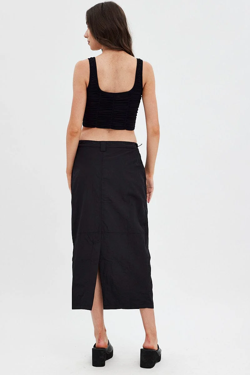 Black Parachute Skirt Cargo Mid Rise - Image 5
