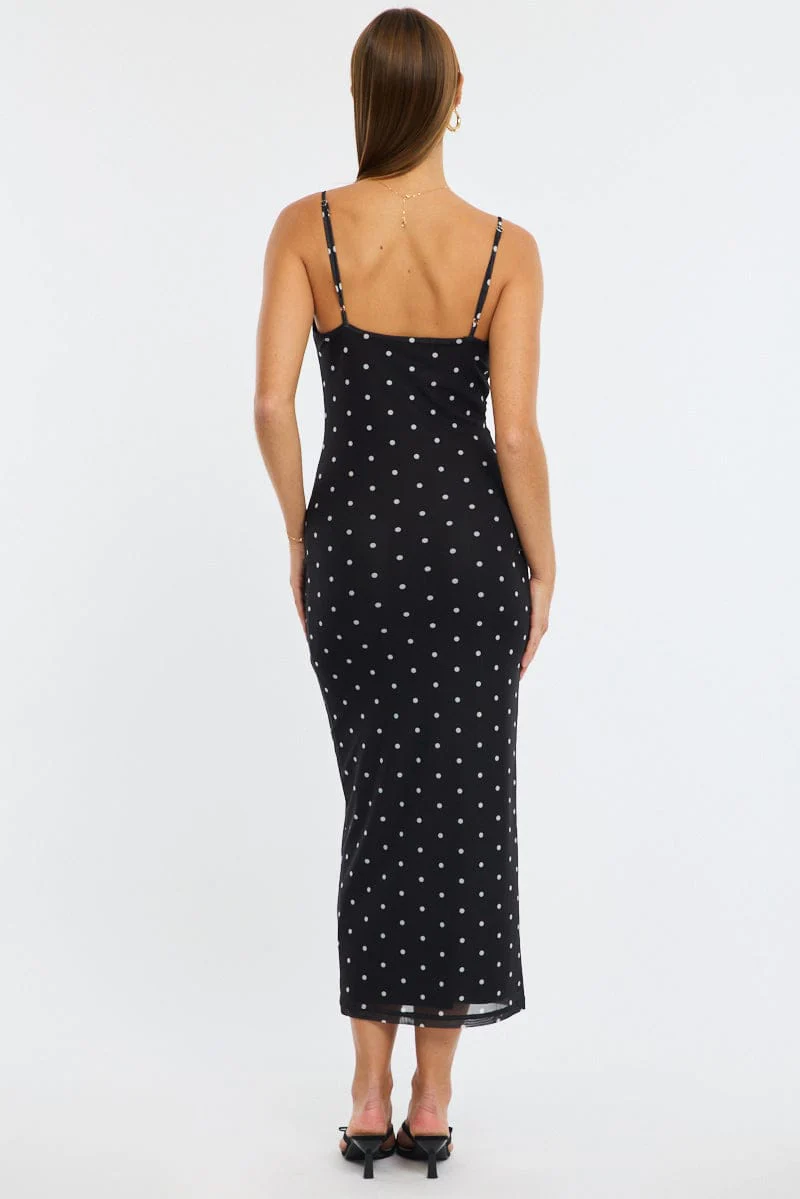Black Polka Dot Bodycon Dress Polka Dot Cowl Neck Maxi - Image 4
