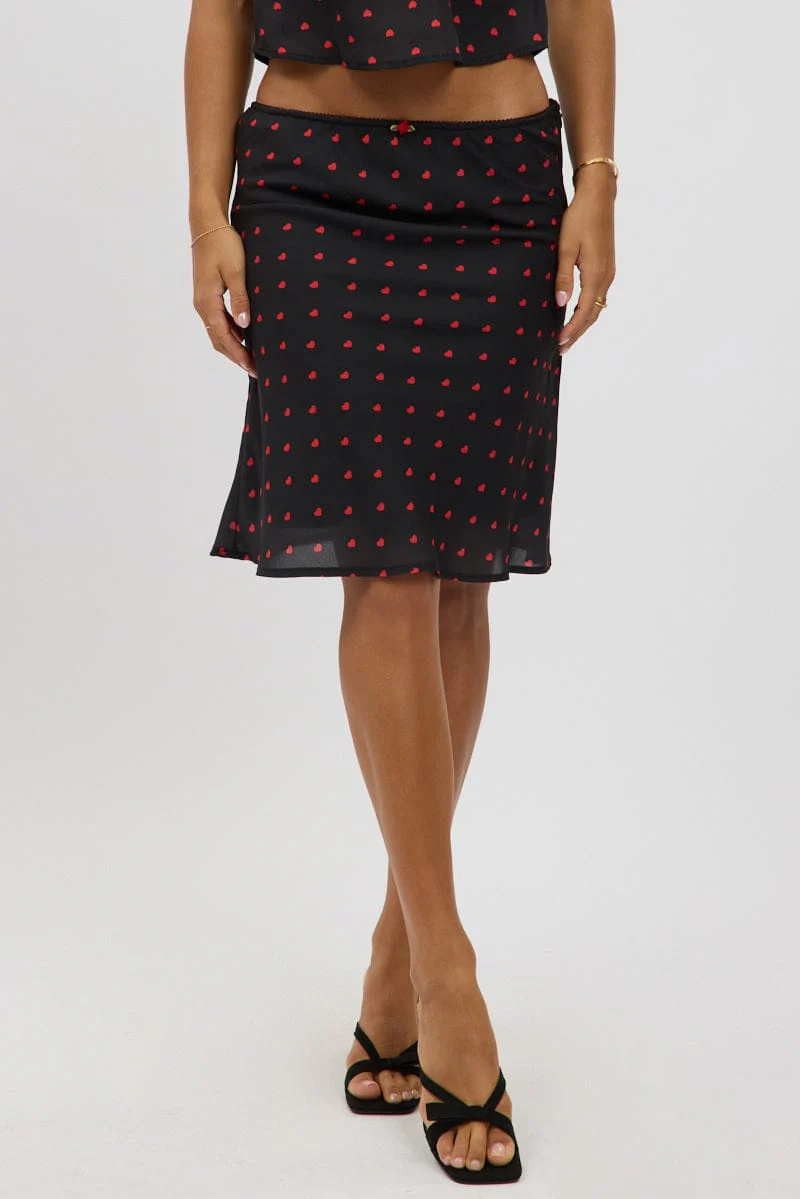 Black Polka Dot Picot Trim Midi Skirt Chiffon Lined - Image 3