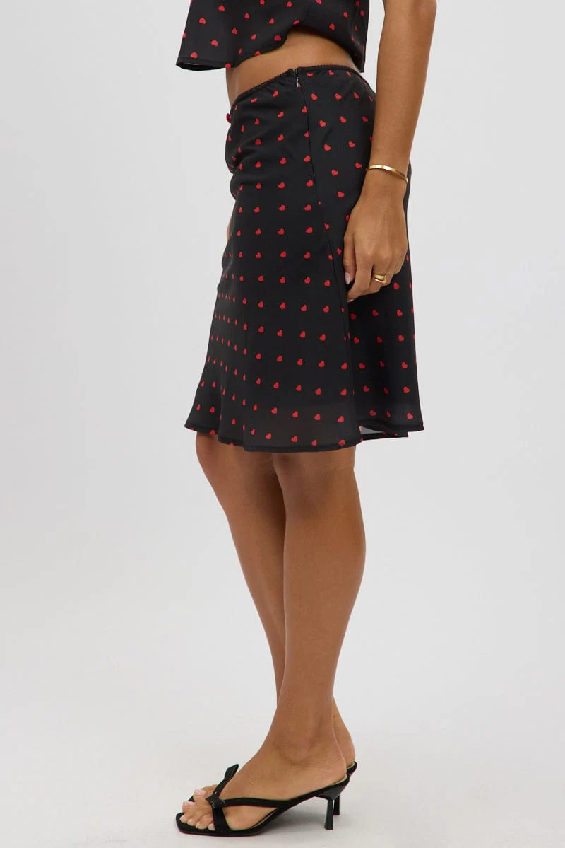 Black Polka Dot Picot Trim Midi Skirt Chiffon Lined - Image 4