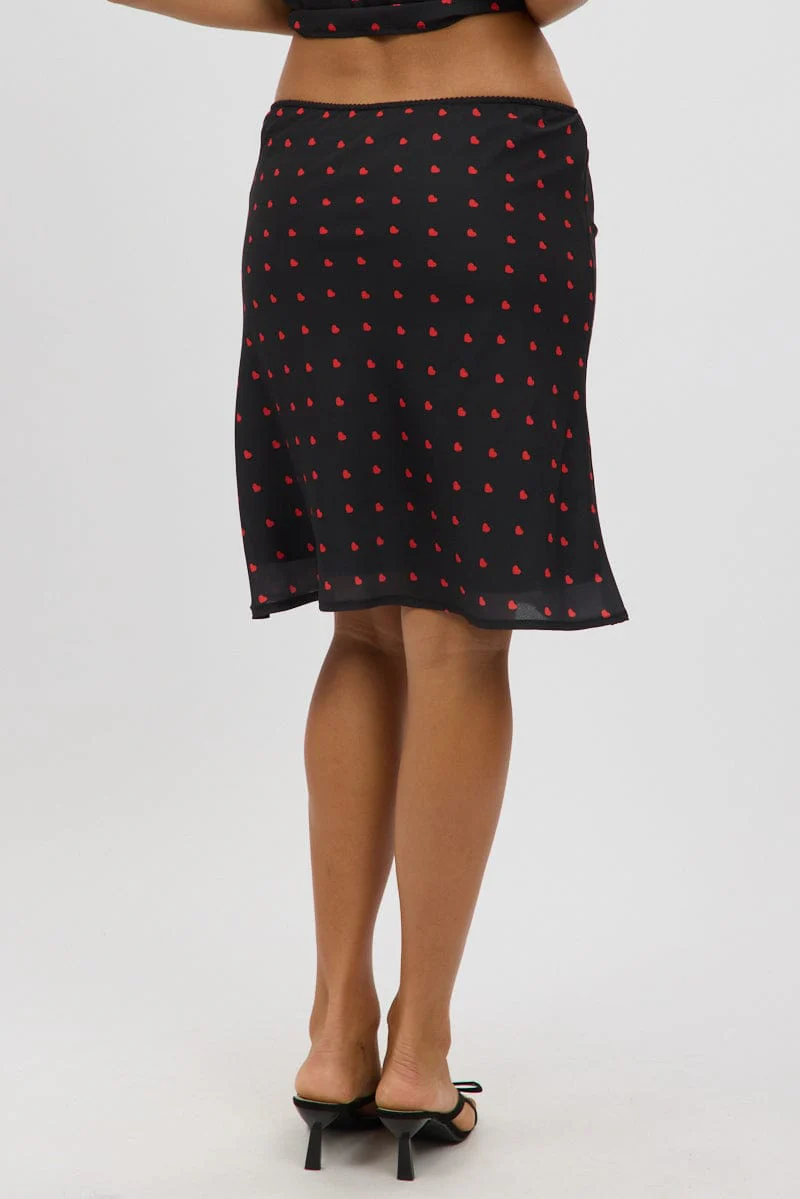 Black Polka Dot Picot Trim Midi Skirt Chiffon Lined - Image 5