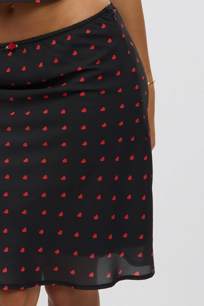 Black Polka Dot Picot Trim Midi Skirt Chiffon Lined - Image 6