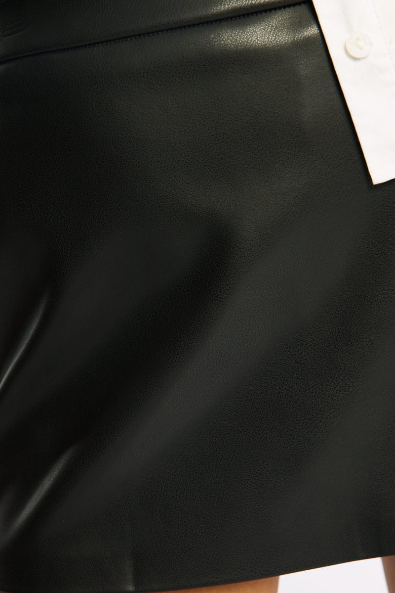 Black Pu Mini Skort Skirt Mid Rise Faux Leather - Image 5