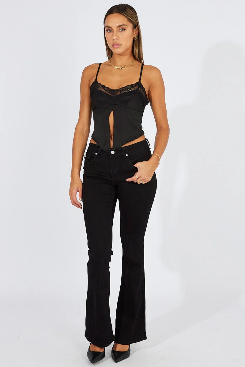 Black Satin Cami Lace Trim Neck - Image 3