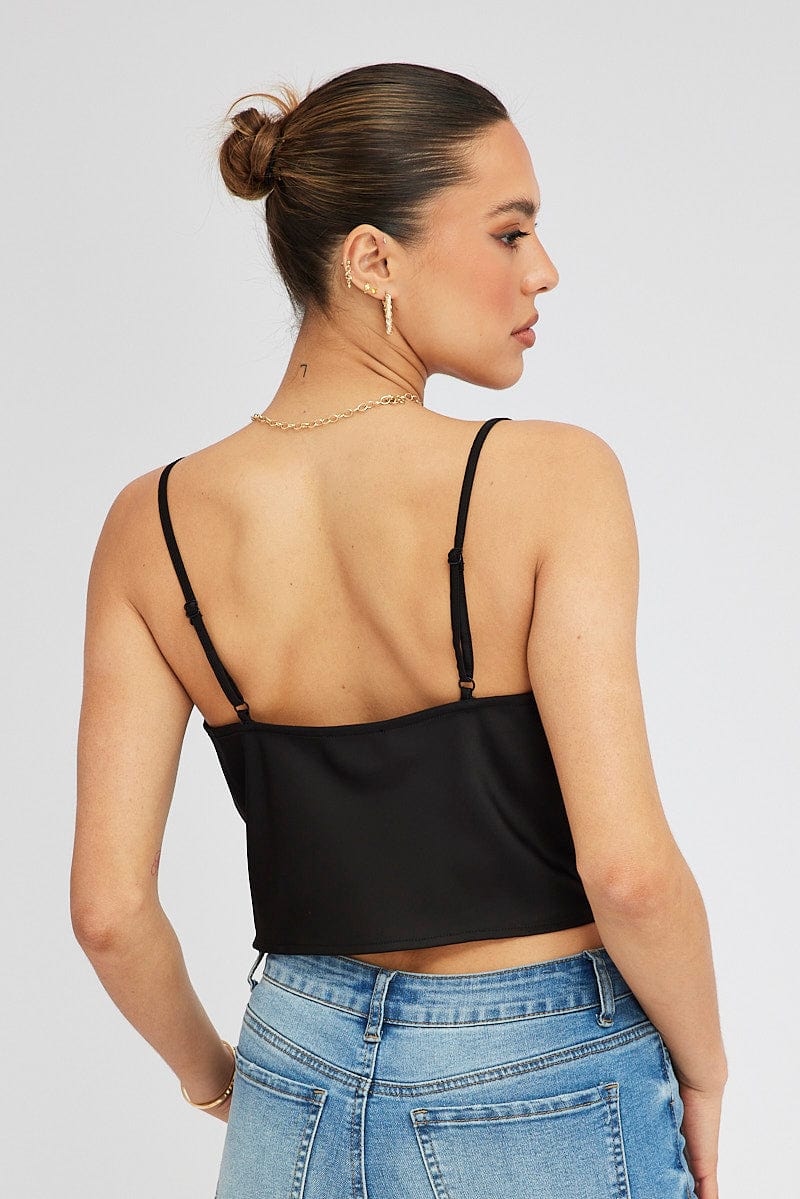 Black Satin Cami Sleeveless Cowl Neck - Image 5