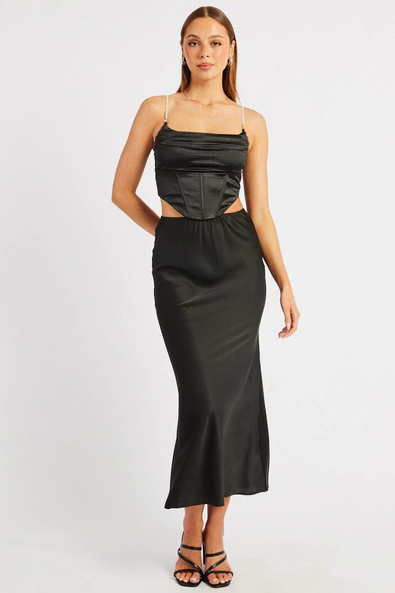 Black Satin Cowl Cami Top - Image 2