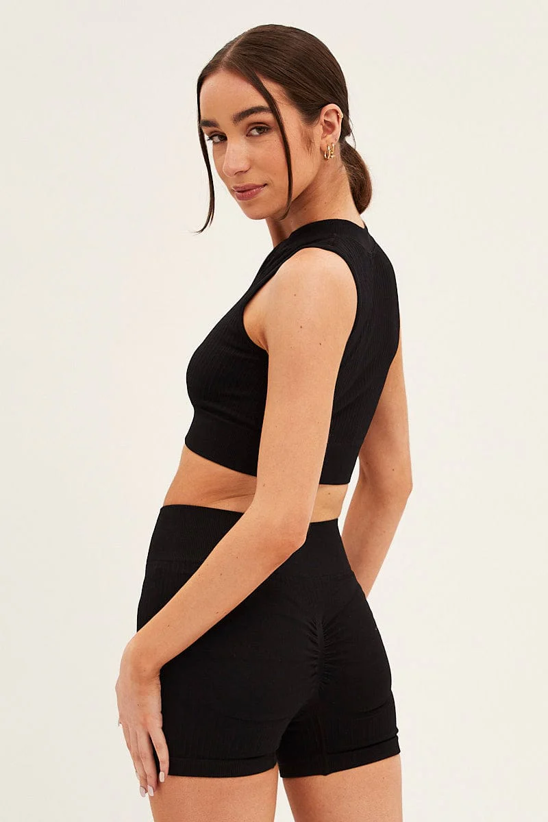 Black Seamless Zip Top And Bike Shorts Activewear Set - Image 5