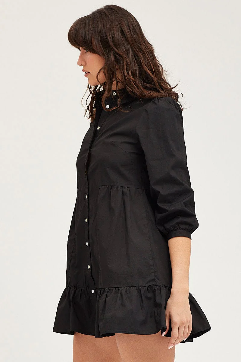 Black Shirt Dress Long Sleeve Mini High Neck - Image 4