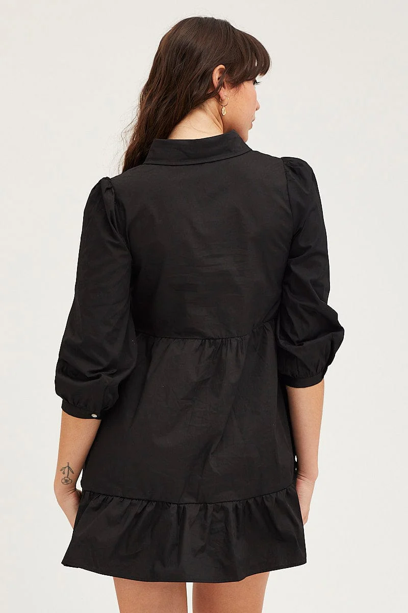 Black Shirt Dress Long Sleeve Mini High Neck - Image 5