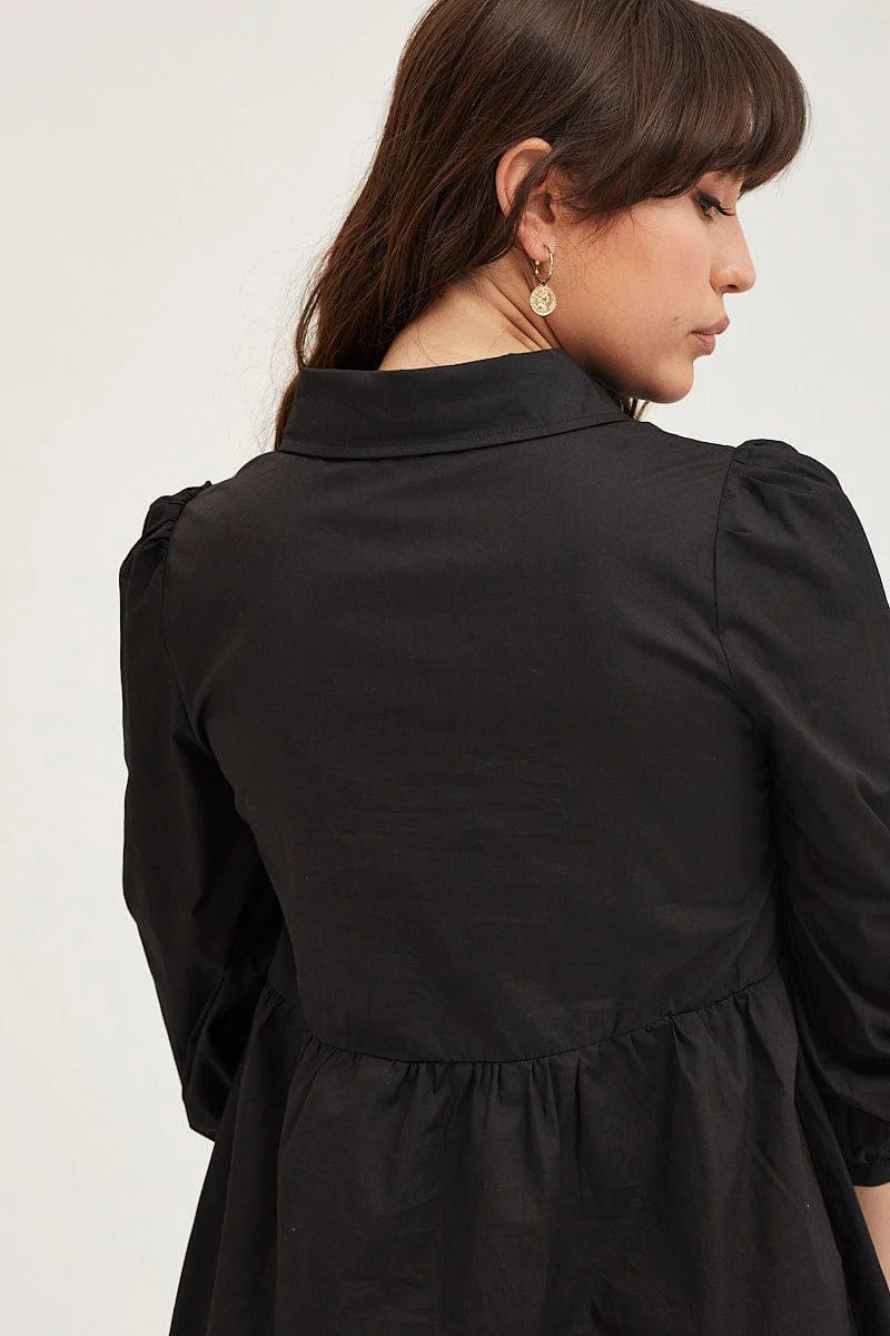 Black Shirt Dress Long Sleeve Mini High Neck - Image 6