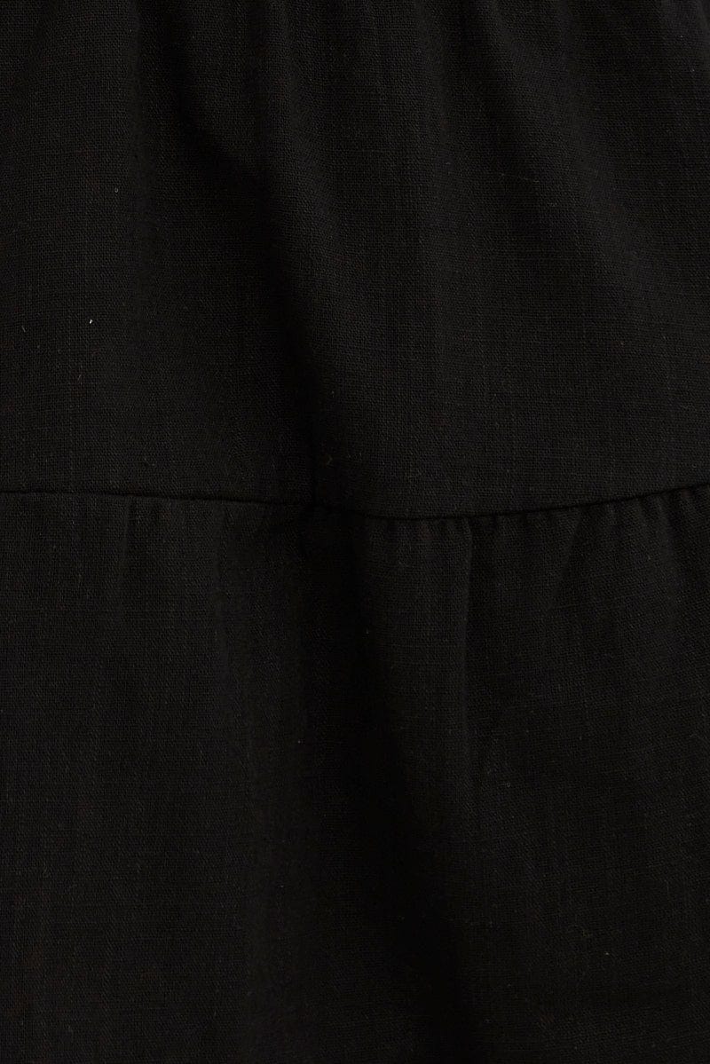 Black Shirt Dress Short Sleeve V-Neck Tiered - Image 6