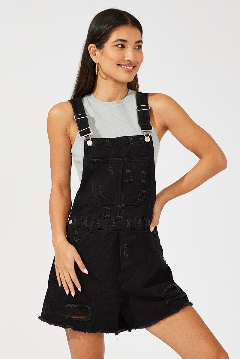 Black Short Overalls Ripped - Image 3