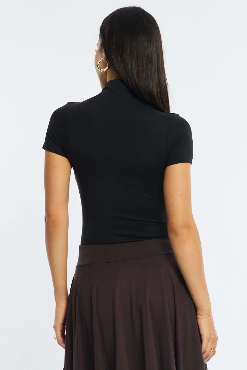 Black Short Sleeve High Neck Bodysuit - Image 5