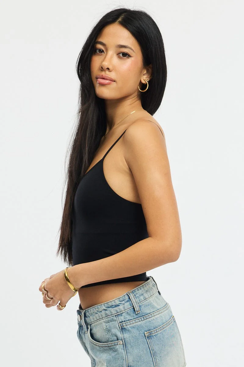 Black Singlet Top Seamless - Image 3