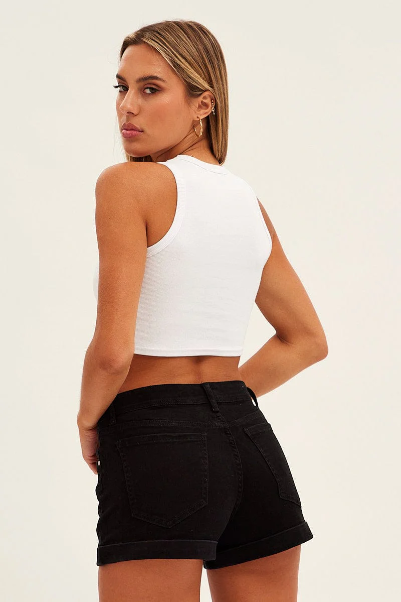 Black Skinny Denim Shorts - Image 5