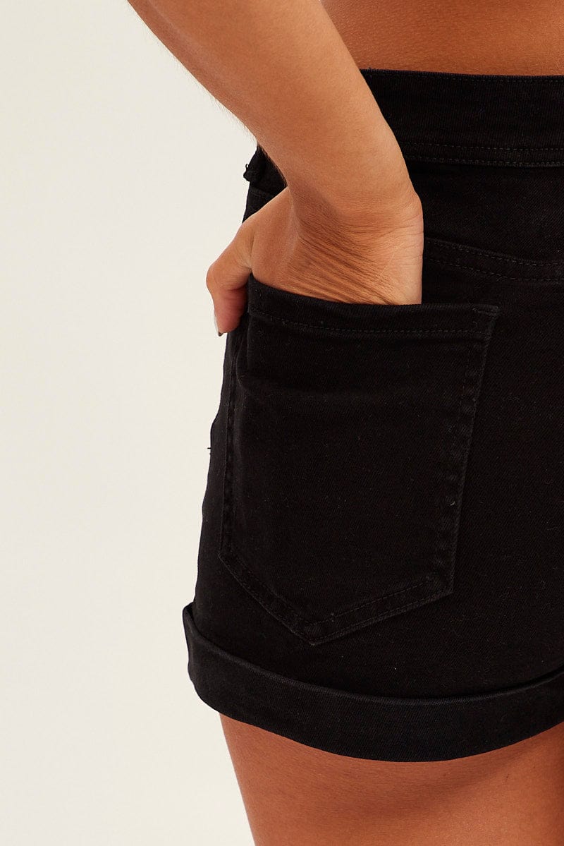 Black Skinny Denim Shorts - Image 6