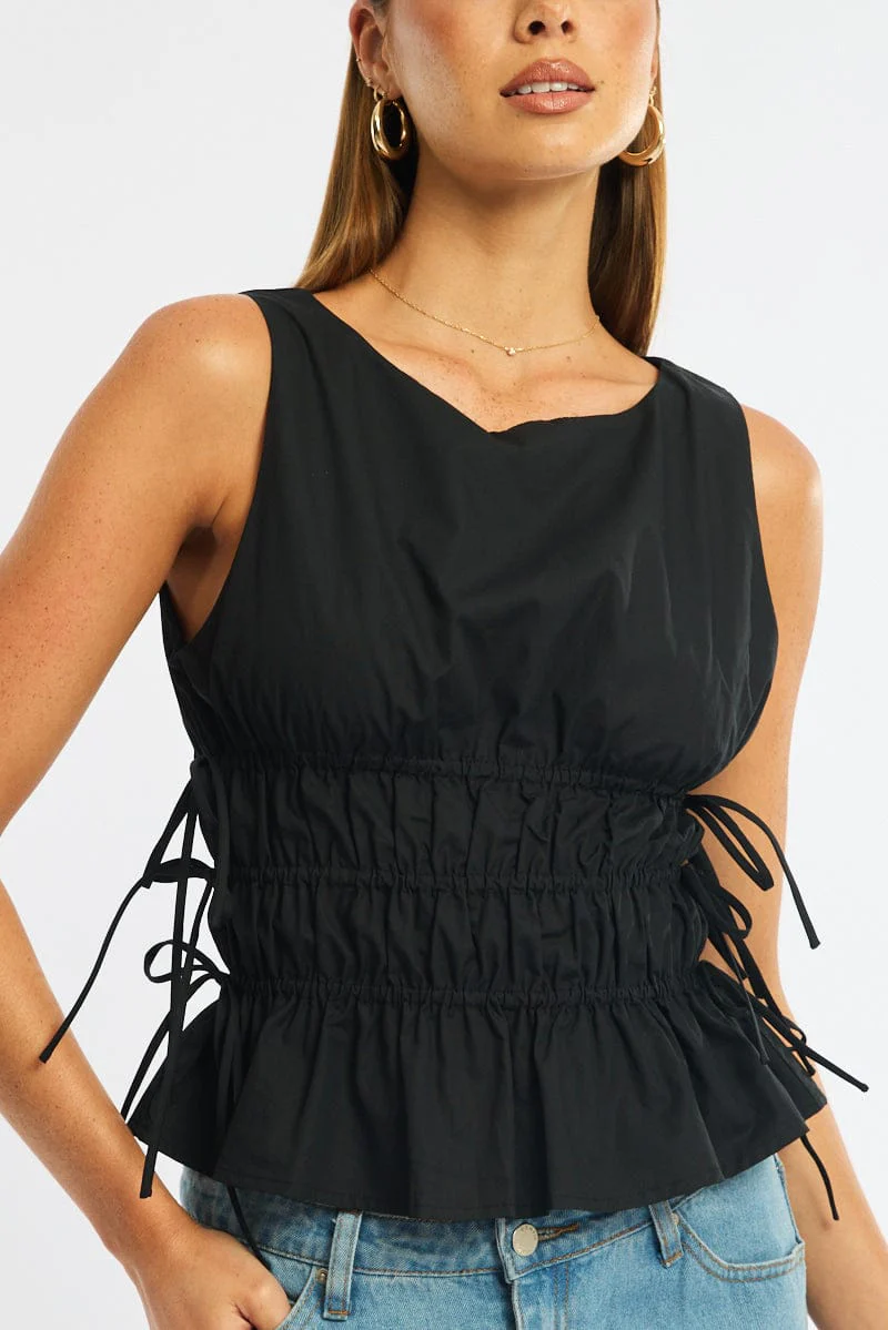 Black Sleeveless Boat Neck Top - Image 5