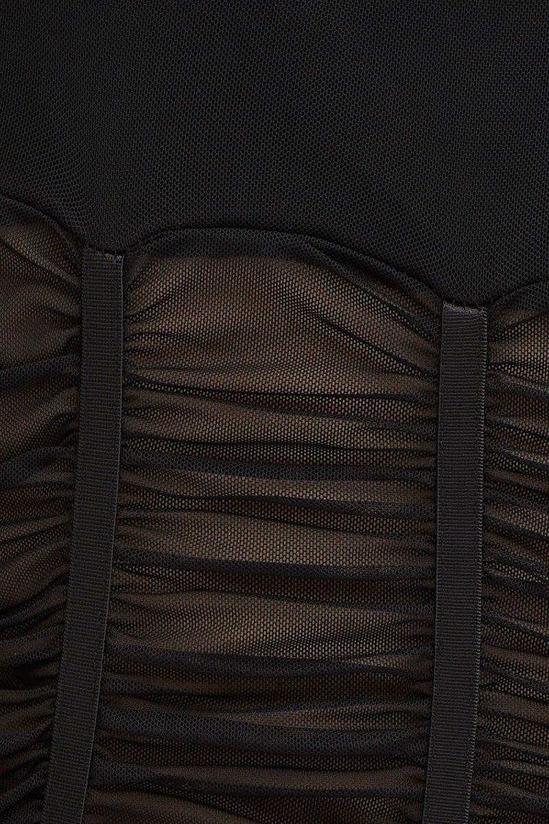 Black Sleeveless Corset Look Waist Detail Mesh Bodysuit - Image 6