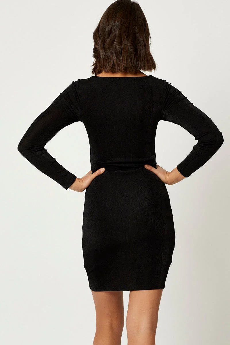 Black Slinky Jersey Twist Front Dress - Image 4