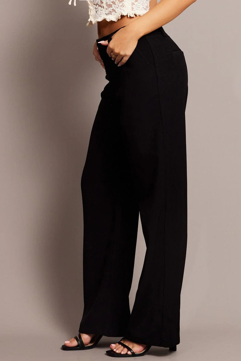 Black Straight Fit Pants Mid Rise - Image 4