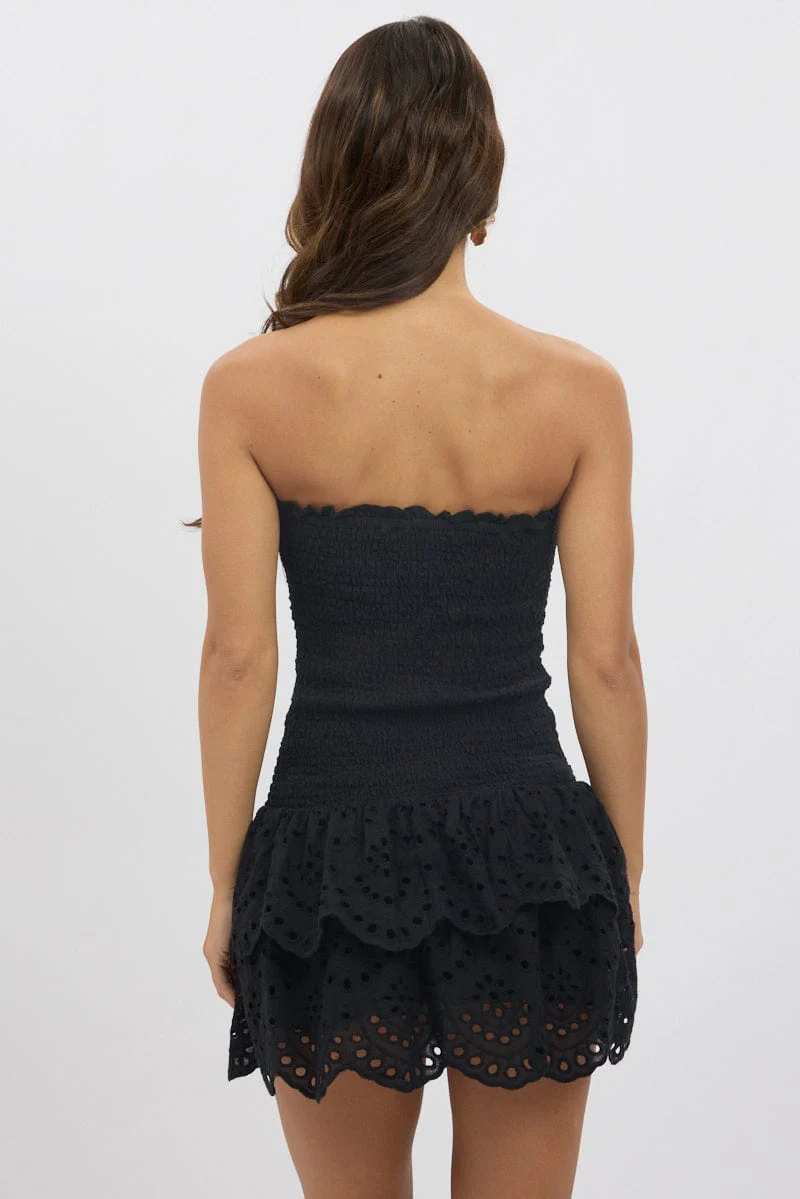 Black Strapless Dress Shirred Body Mini - Image 5
