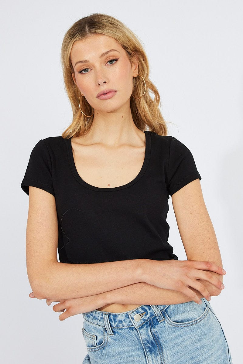 Black T-Shirt Short Sleeve Scoop Neck - Image 3