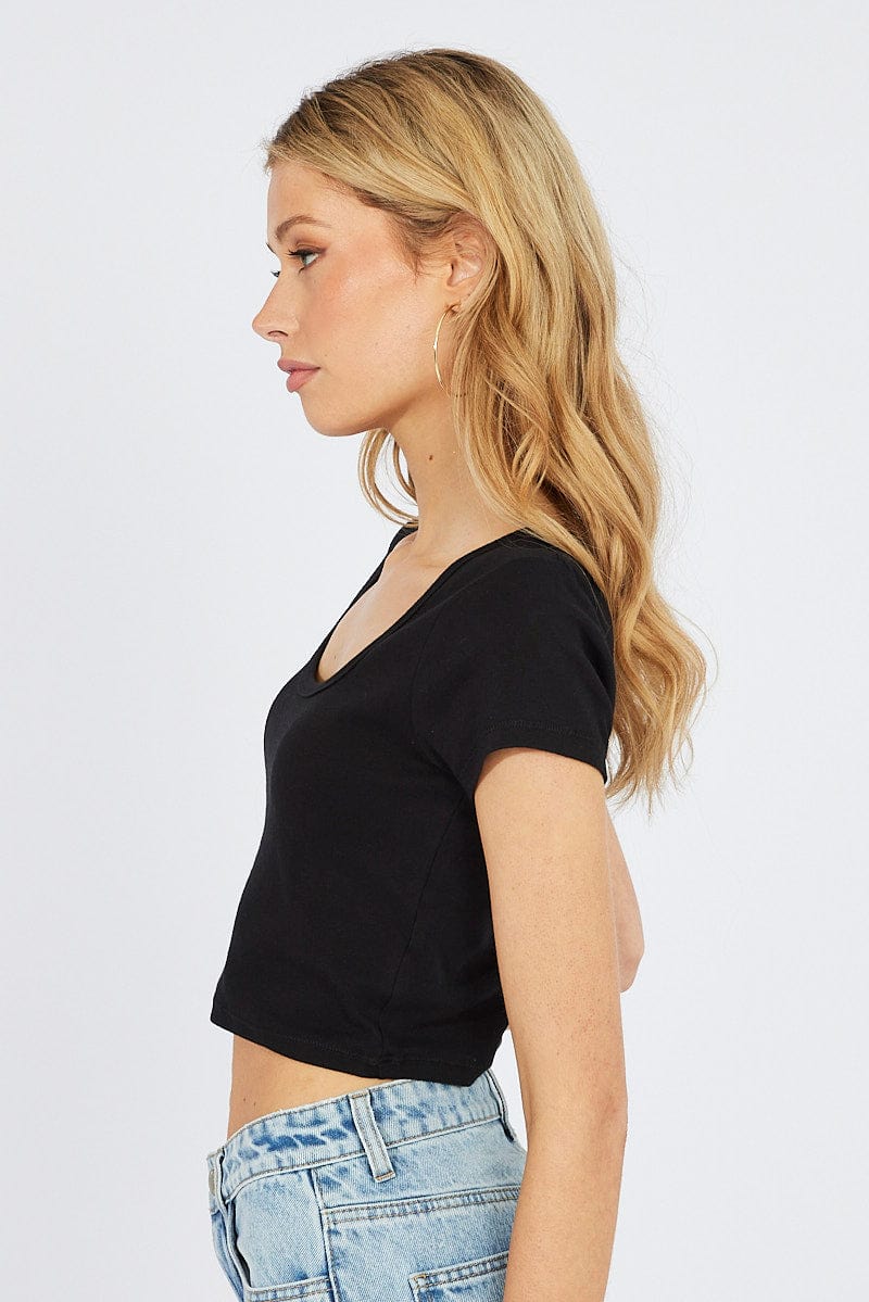 Black T-Shirt Short Sleeve Scoop Neck - Image 4