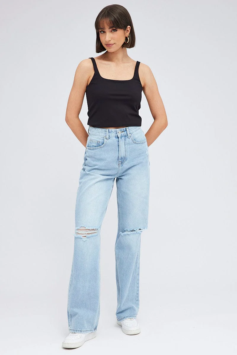 Black Tank Top Square Neck Supersoft - Image 2