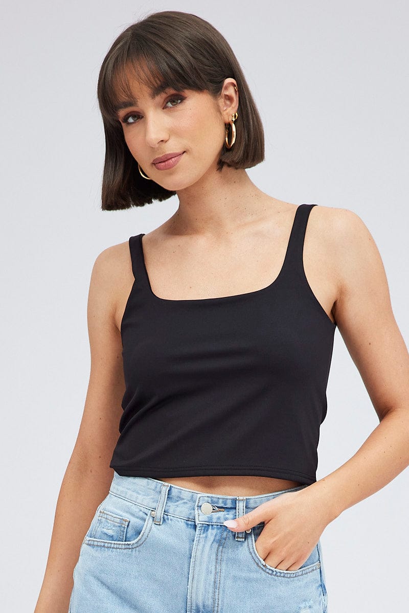 Black Tank Top Square Neck Supersoft - Image 3
