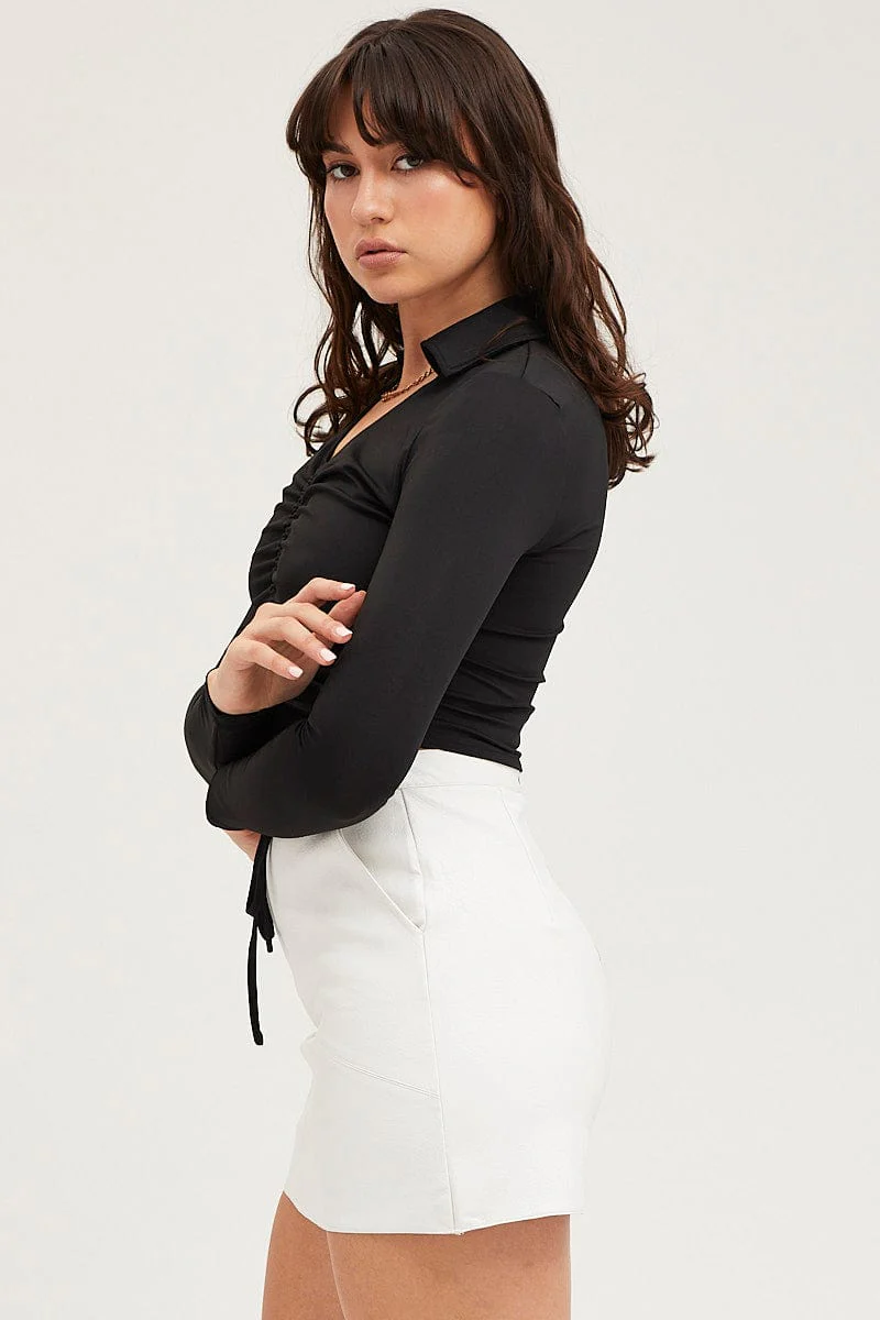 Black Tie Up Detail Long Sleeve Top - Image 4