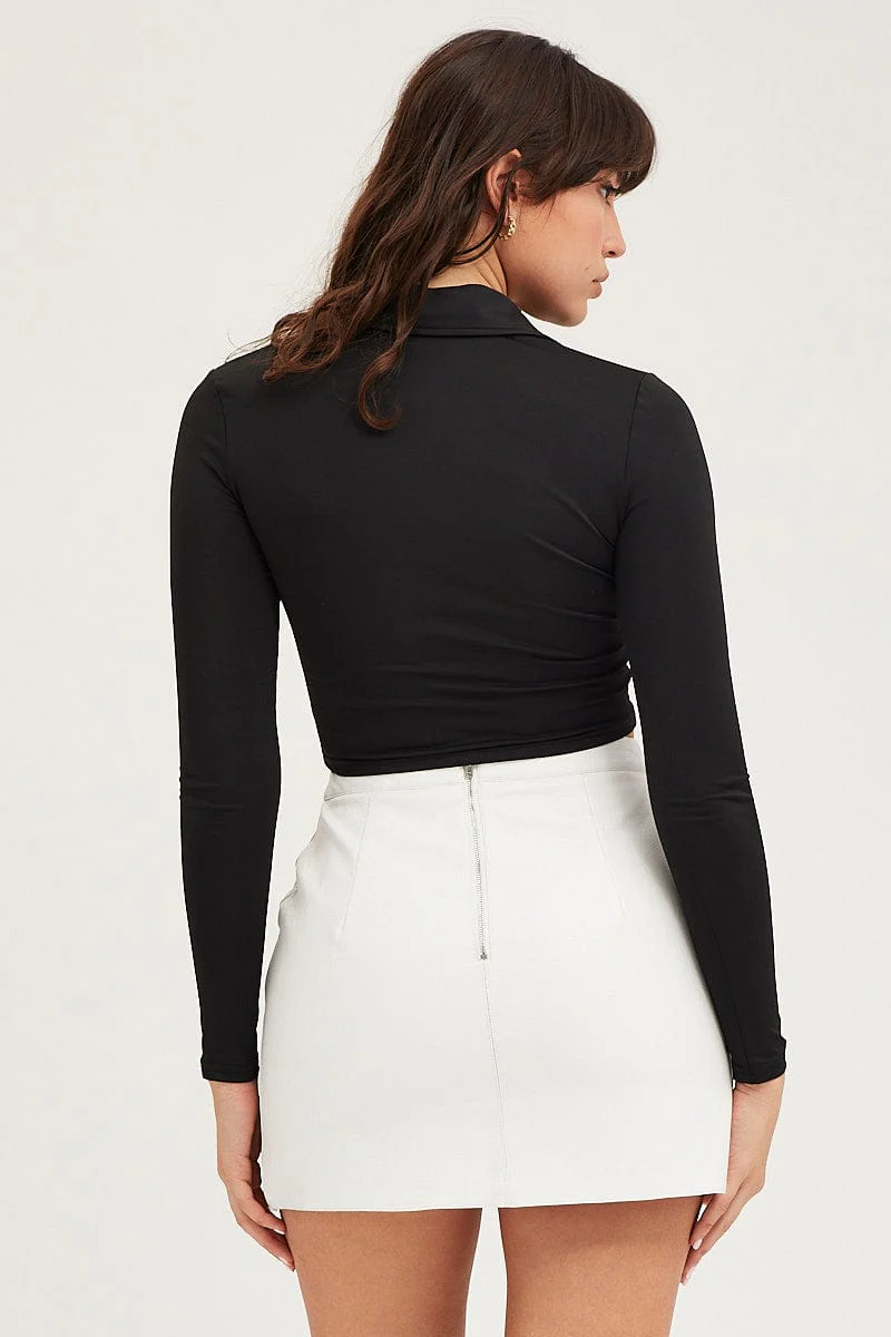 Black Tie Up Detail Long Sleeve Top - Image 6