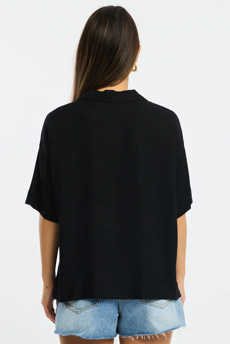 Black Tie Up Top Short Sleeve - Image 4