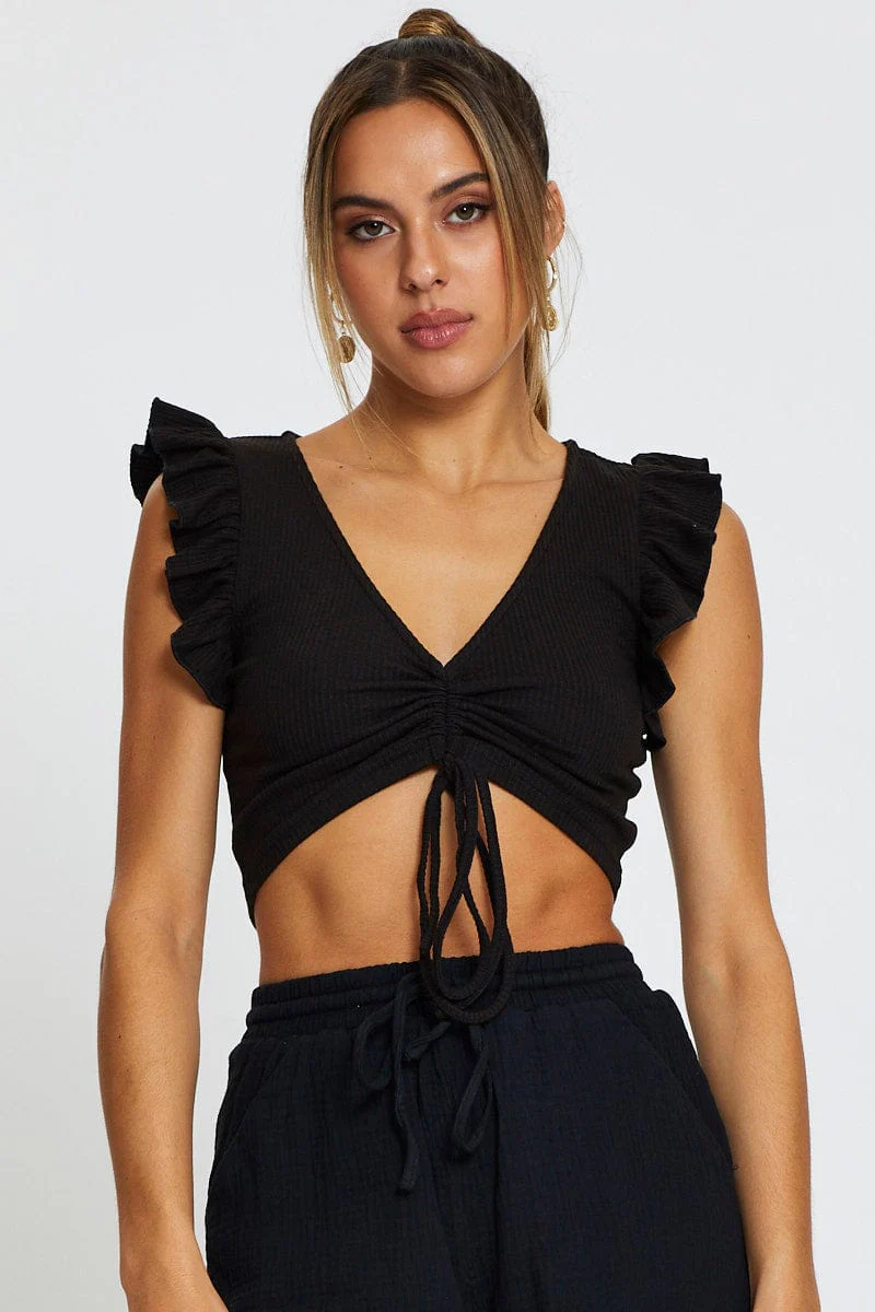 Black Top Flutter Sleeve Ruche - Image 3