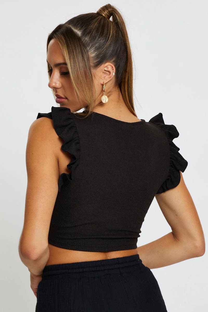 Black Top Flutter Sleeve Ruche - Image 5