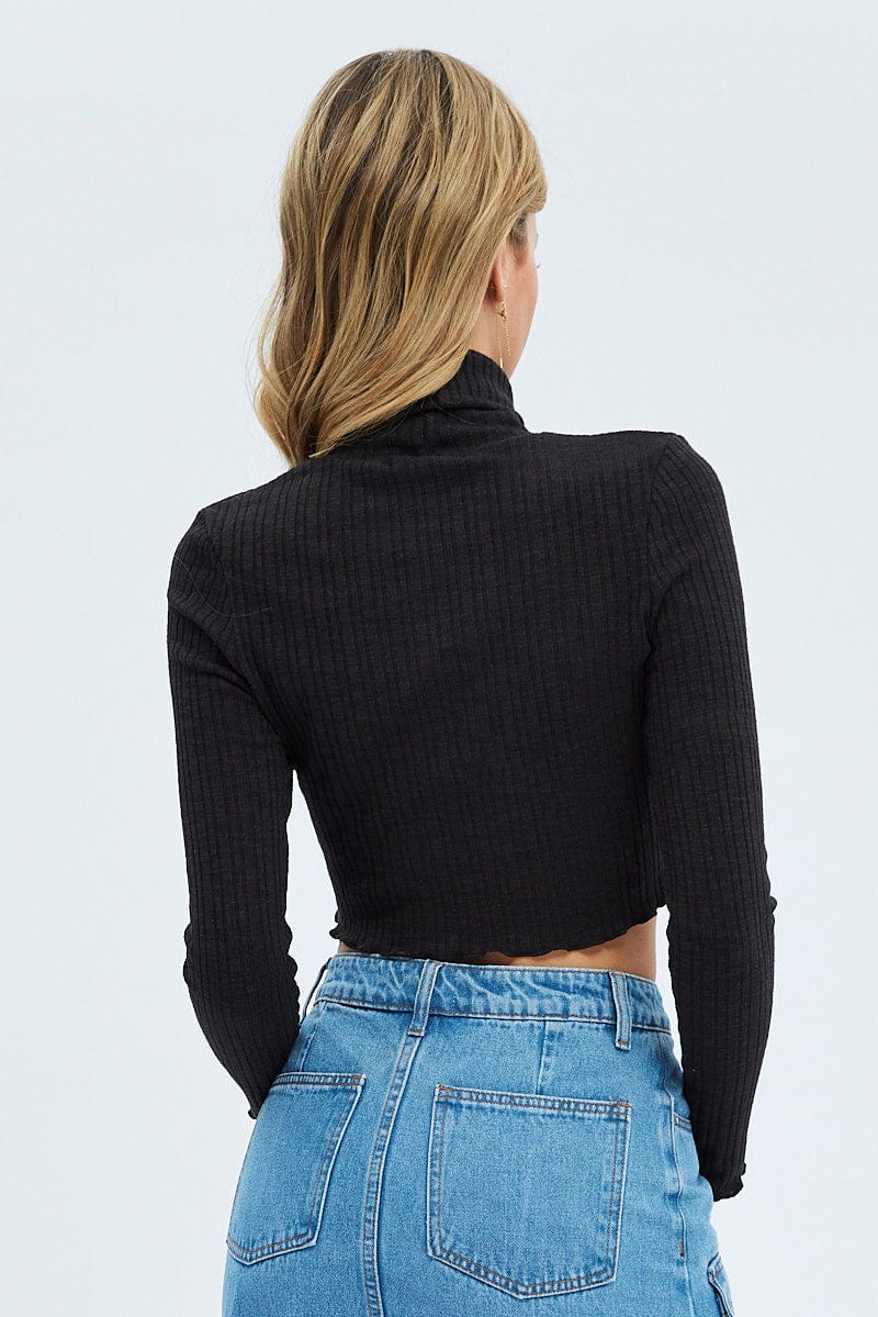Black Top Long Sleeve Roll Up Neck - Image 5