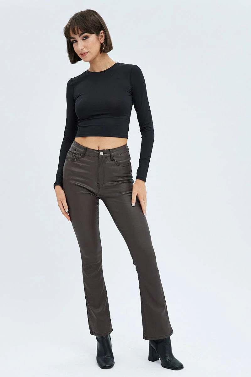 Black Top Long Sleeve Round Neck Elastic Back Jersey - Image 3