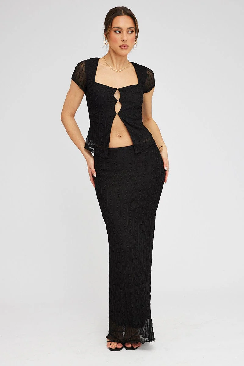 Black Top Short Sleeve Sweetheart Keyhole Hook & Eye - Image 2