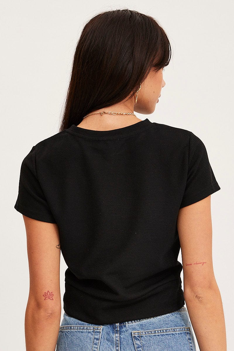 Black Twist Top Short Sleeve Crew Neck - Image 5