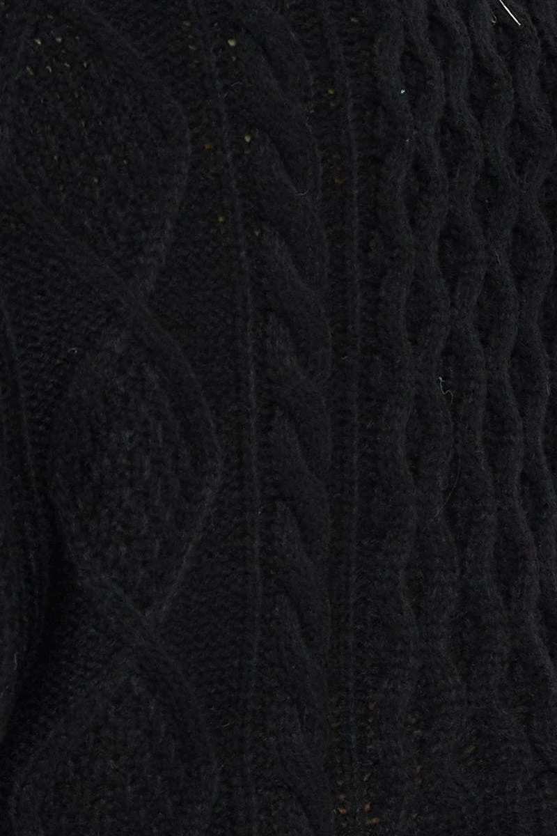 Black V Neck Cable Knit - Image 6