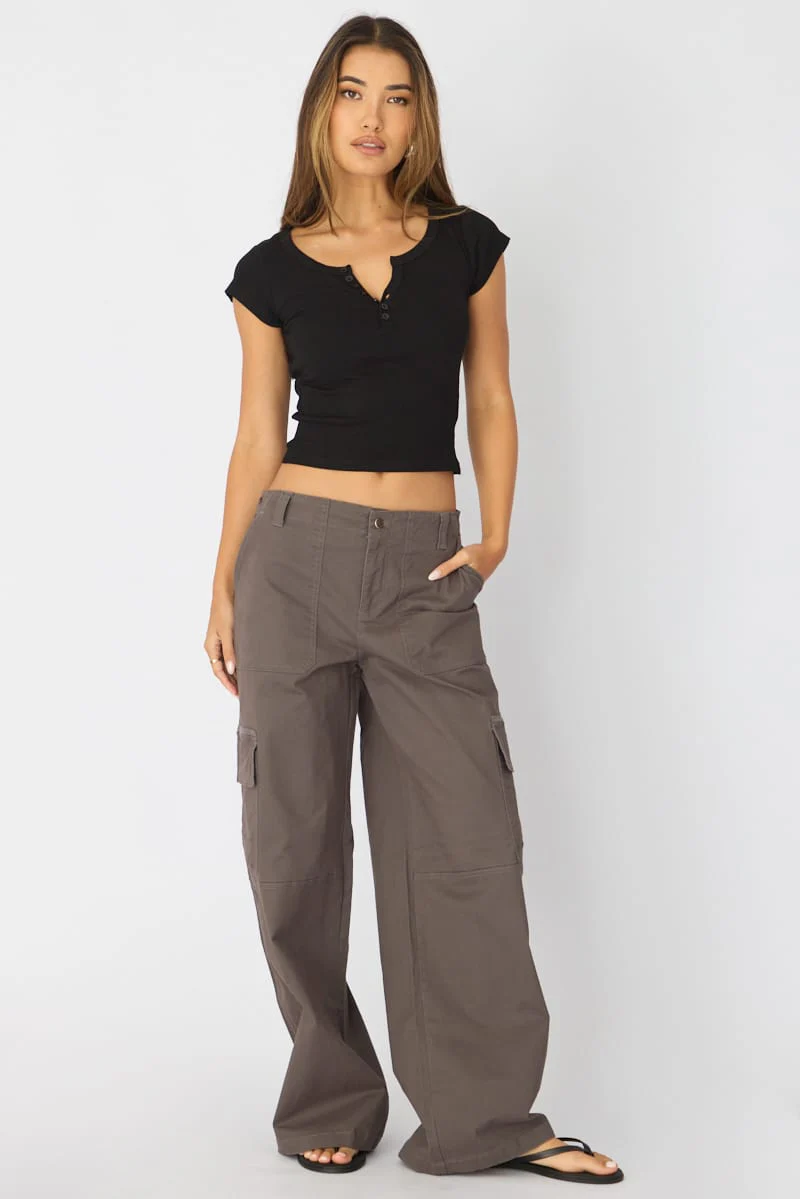 Black V-Neck Short Sleeve Top - Image 2