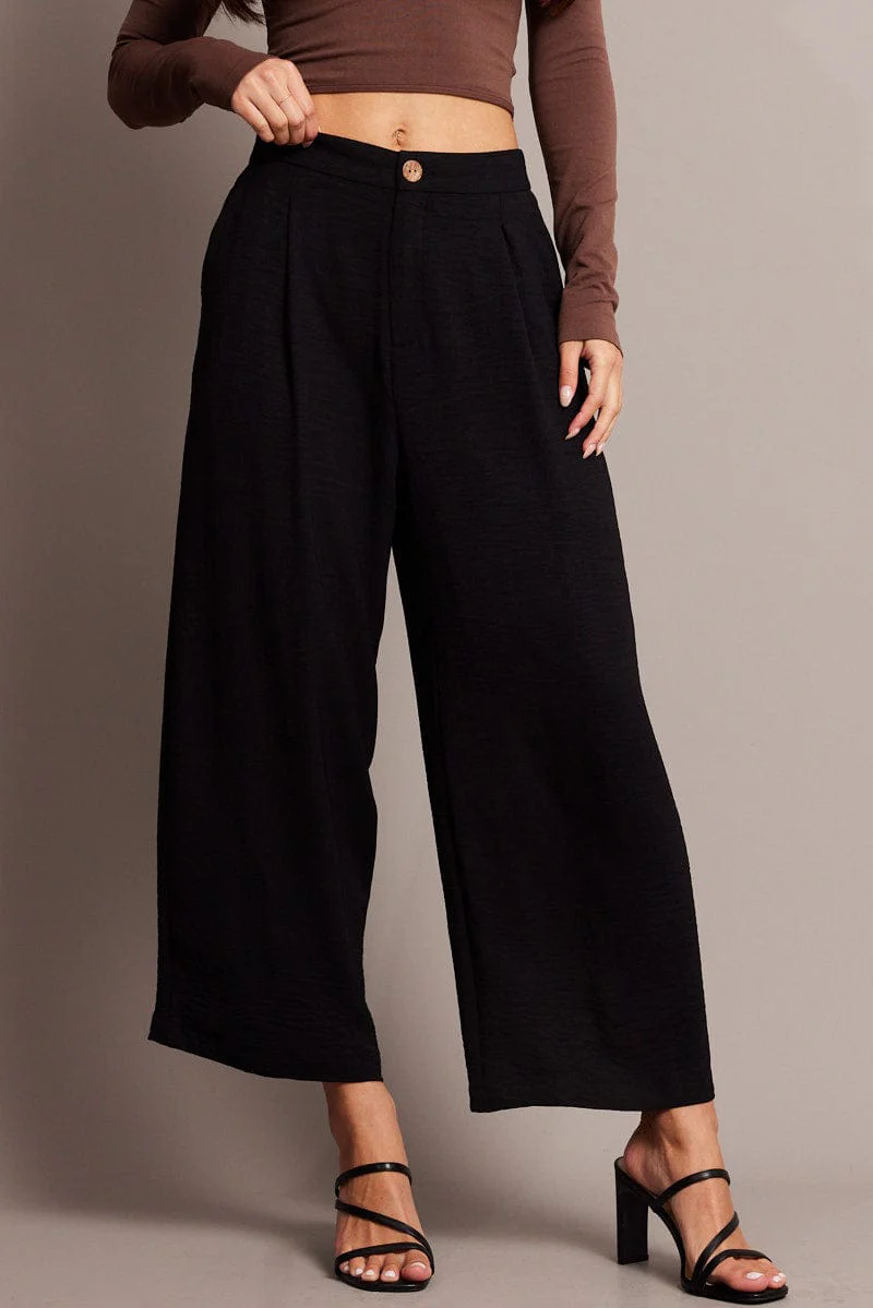 Black Wide Leg Pants Cropped - Image 3