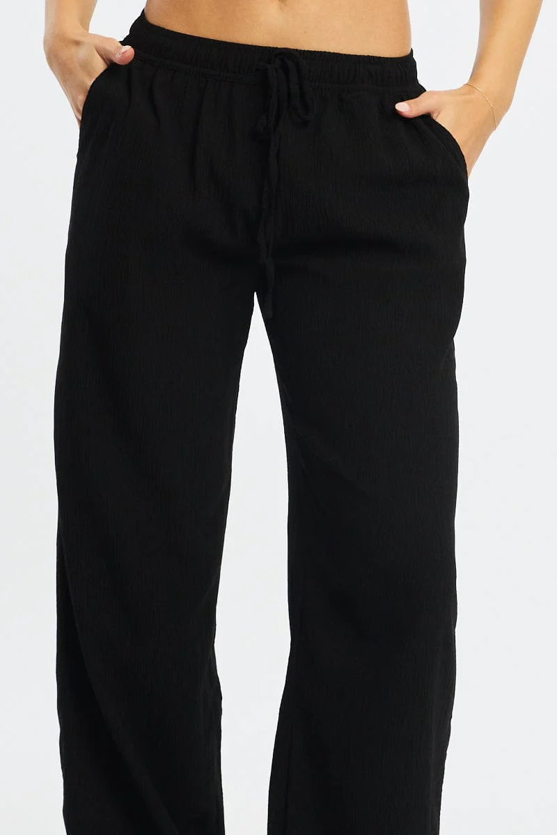 Black Wide Leg Pants Elasticated Waist - Image 6