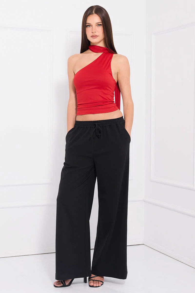Black Wide Leg Pants Elasticated Waist - Image 2