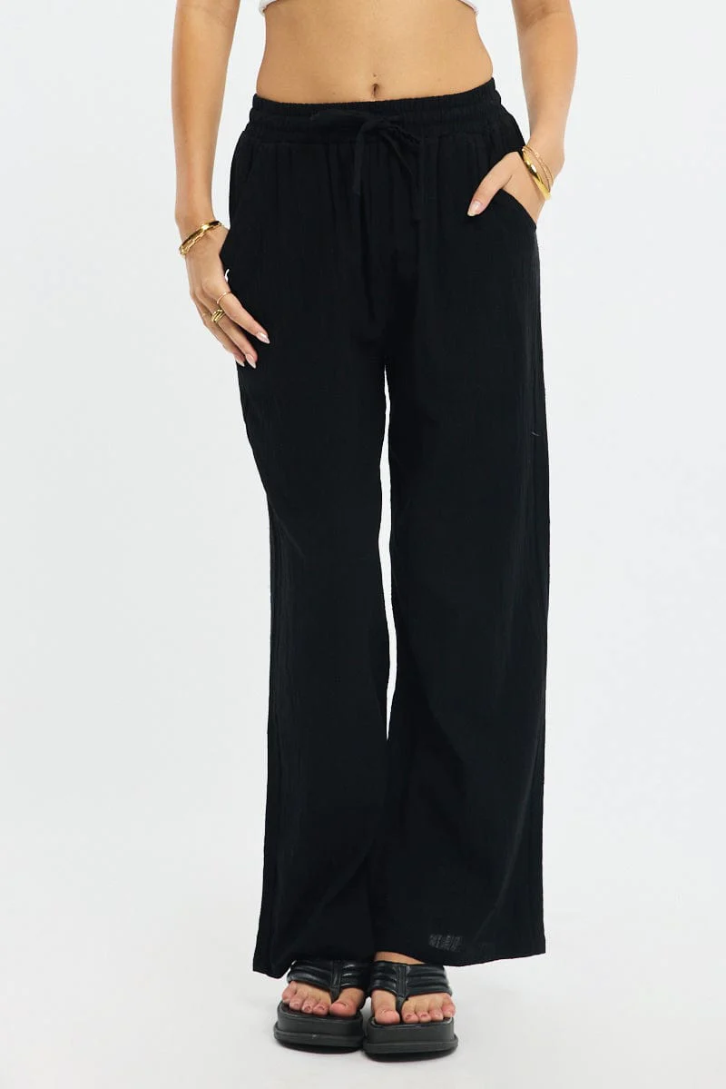 Black Wide Leg Pants Elasticated Waist - Image 3