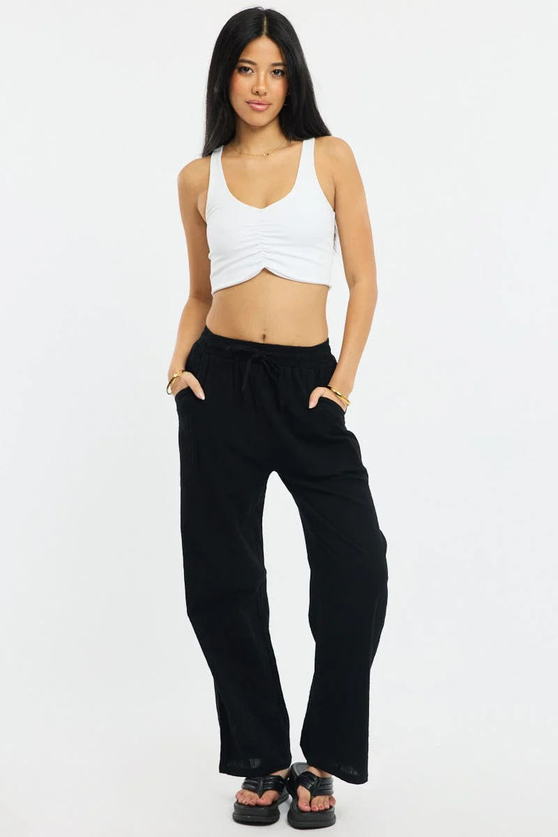 Black Wide Leg Pants Elasticated Waist - Image 4