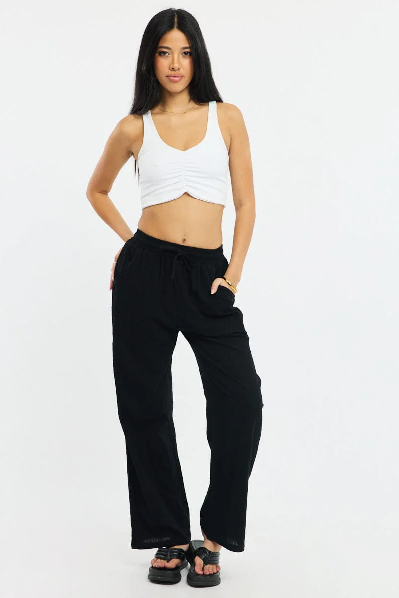 Black Wide Leg Pants Elasticated Waist - Image 5